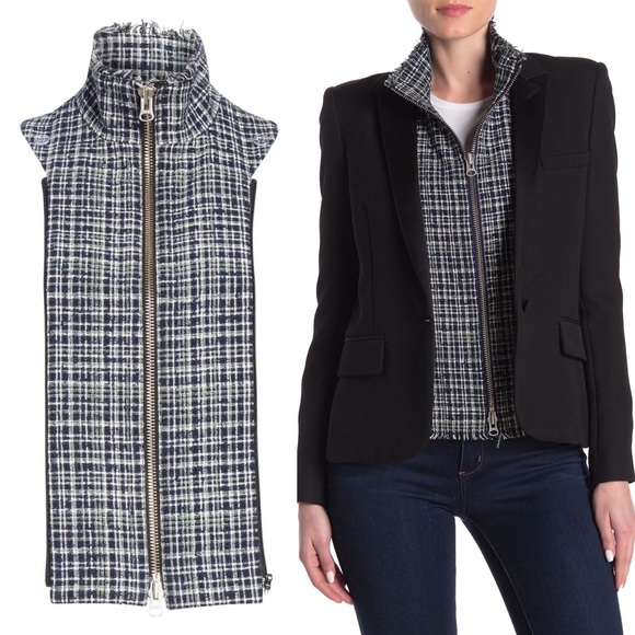 Veronica Beard Adara Tweed Dickey Navy 